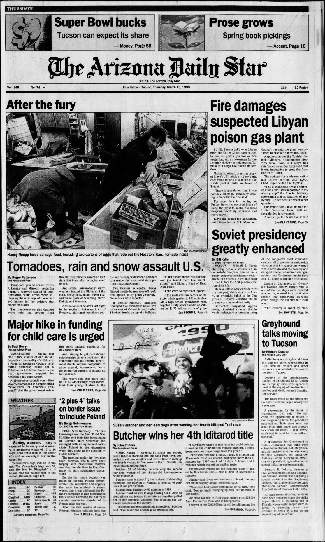 Arizona Daily Star front page March 15, 1990