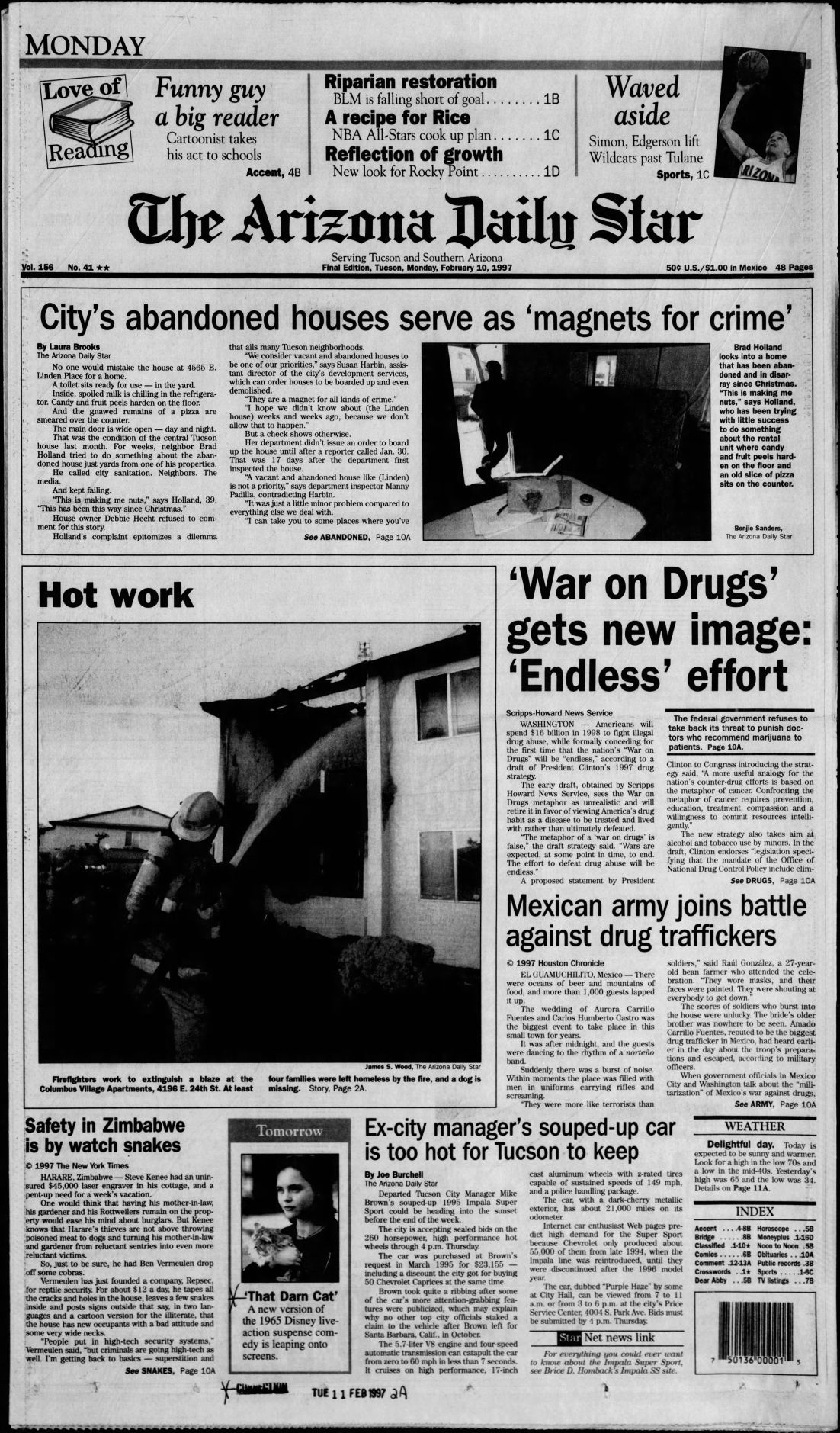 Arizona Daily Star front page Feb. 10, 1997