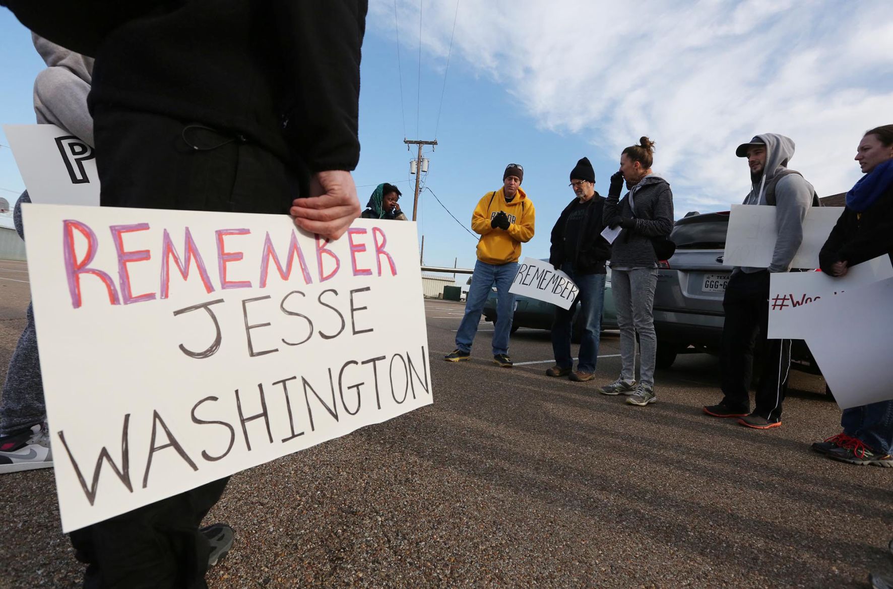 The Baylor University department of religion faculty and graduate students held a Jesse Washington 100th anniversary memorial walk and service in early 2016 to raise awareness. Jesse Washington march photo