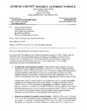 Juneau County District Attorney Scott Southworth's letter to school districts
