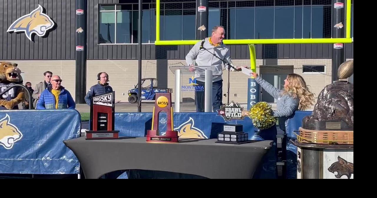 Leon Costello gives speech at Montana State's 2025 FCS championship celebration