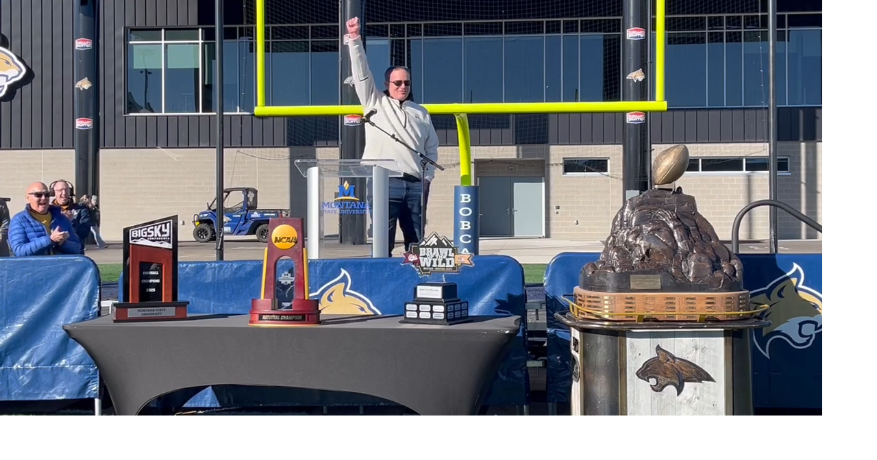 Brent Vigen gives speech at Montana State's 2025 FCS championship celebration