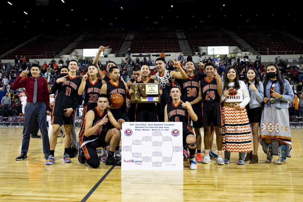 2021 Class B boys basketball champions Lodge Grass Indians