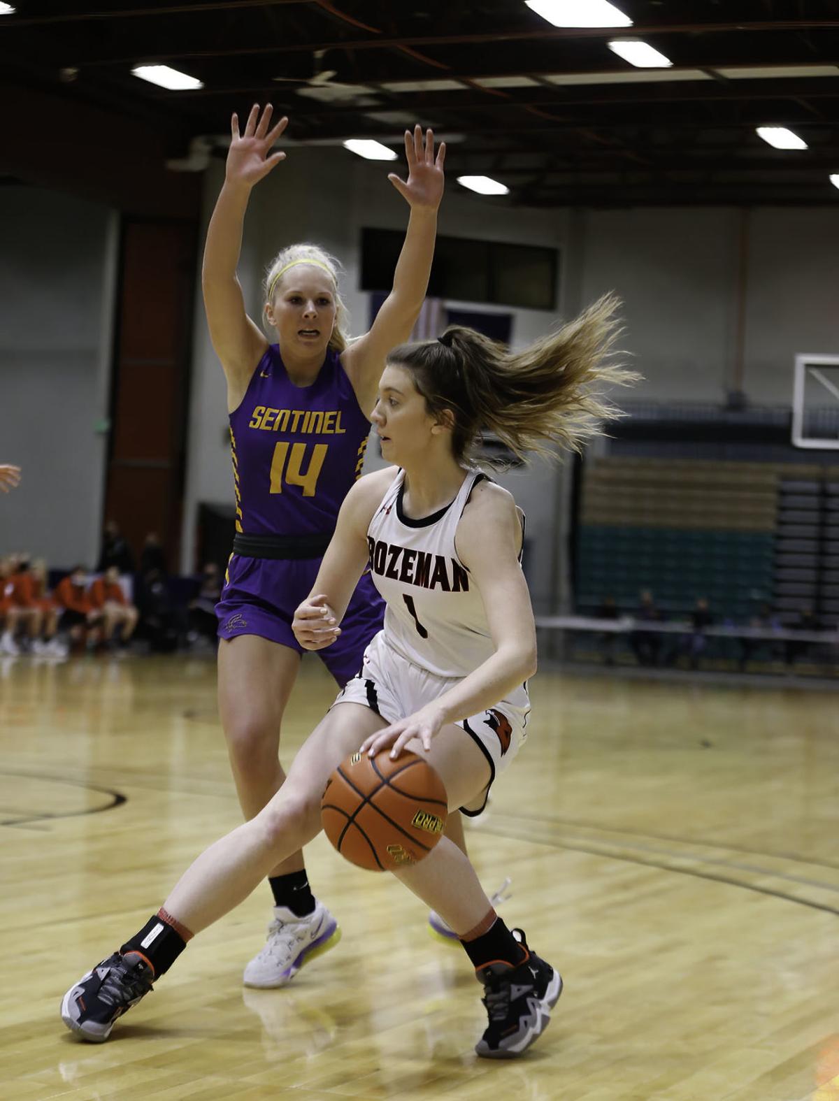 Class AA girls Bozeman's Emily Williams and Missoula Sentinel's Jayde Salisbury