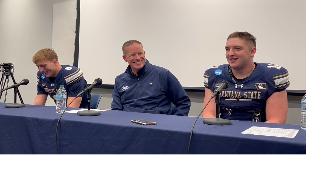 Montana State's Justin Lamson, Brent Vigen, Kenneth Eiden IV after quarterfinal win over Stephen F. Austin