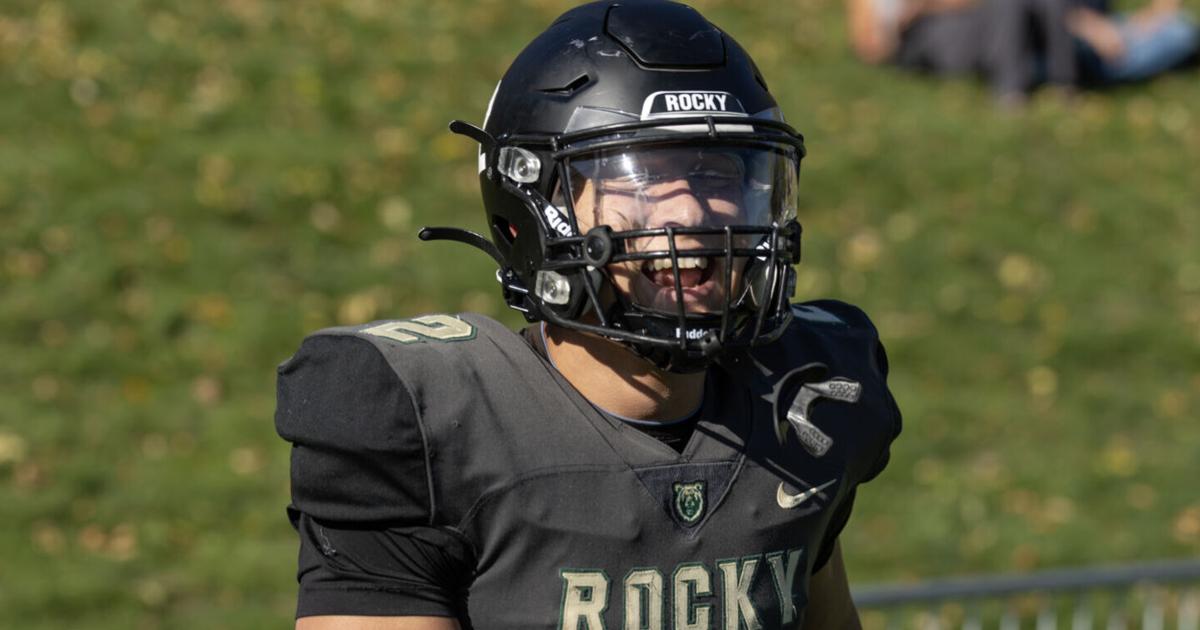 Austin Rovig Rocky Mountain football holds on against Dickinson State