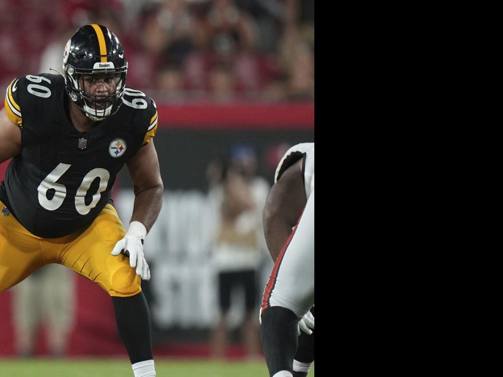 Pittsburgh Steelers offensive tackle Dylan Cook (60) protects the pock  during an NFL preseason football game against the Tampa Bay Buccaneers,  Friday, Aug. 11, 2023, in Tampa, Fla. (AP Photo/Peter Joneleit Stock