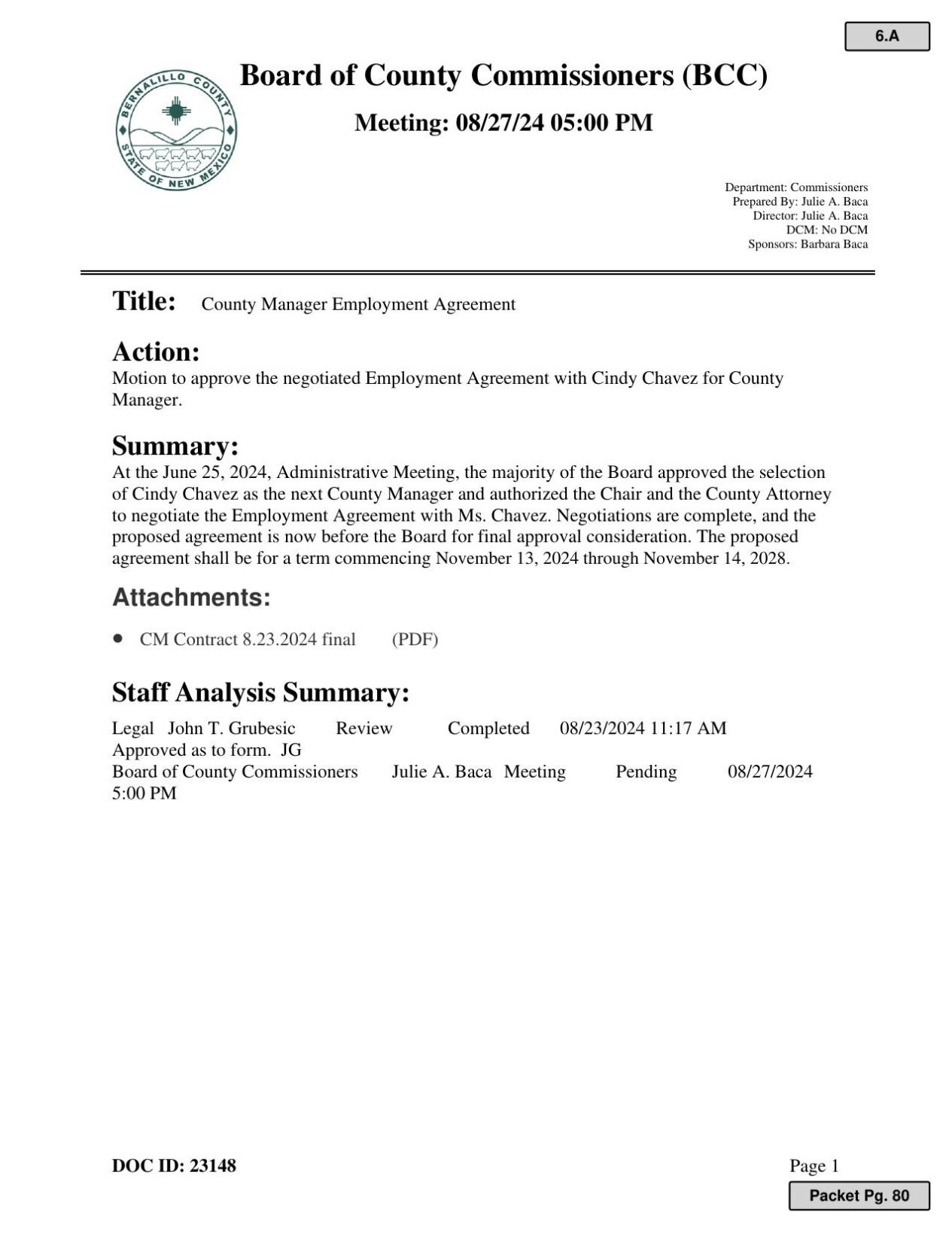 BernCo relases copy of Cindy Chavez's contract