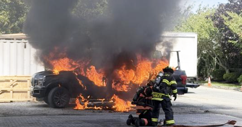 Flames engulf pickup truck off Nobadeer Farm Road