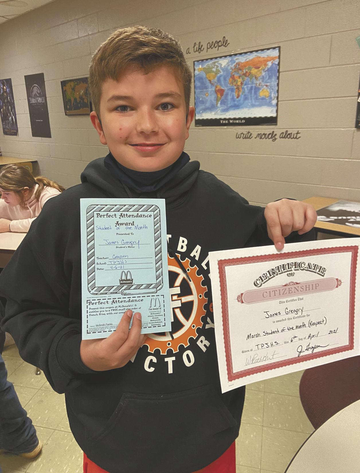 Students Of The Month At Tpjhs News Advocateanddemocrat Com