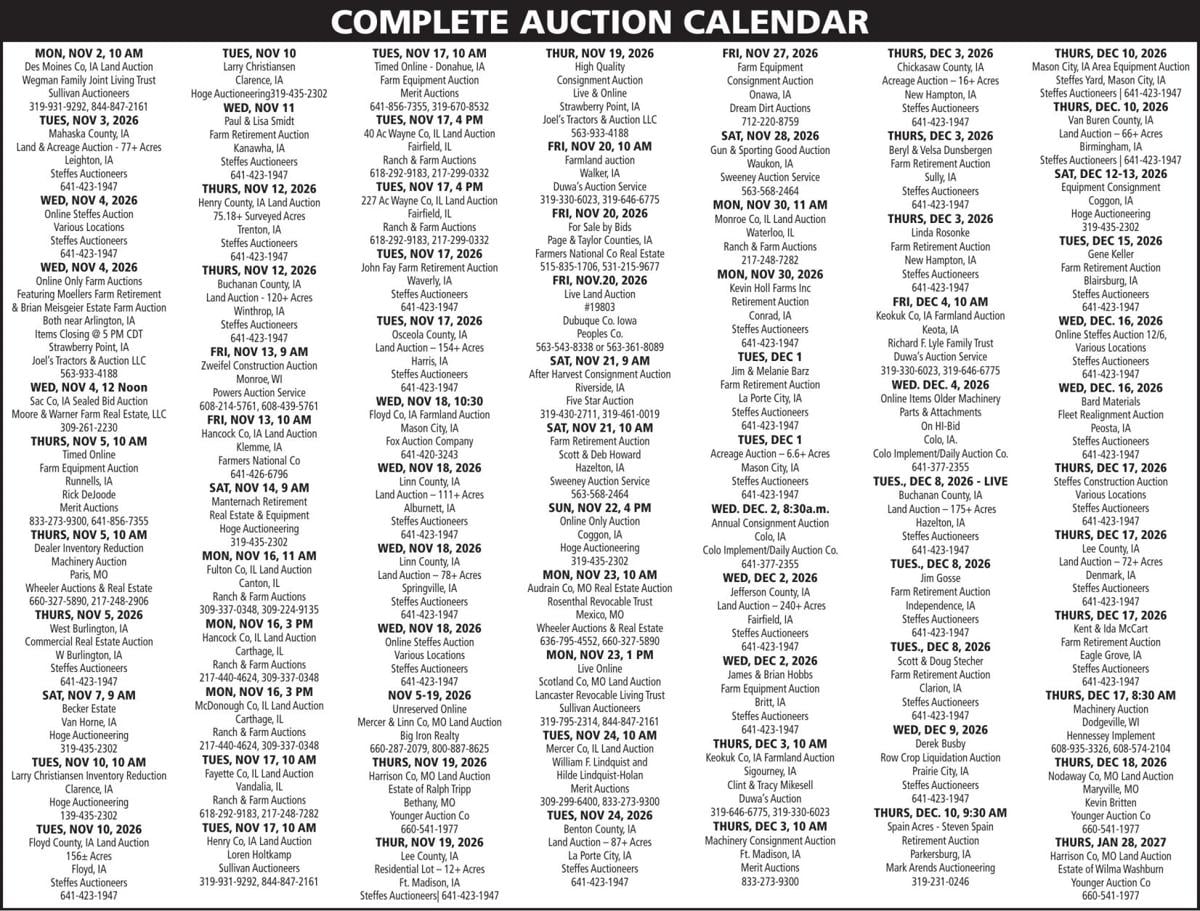 Farmer Today Auction Calendar