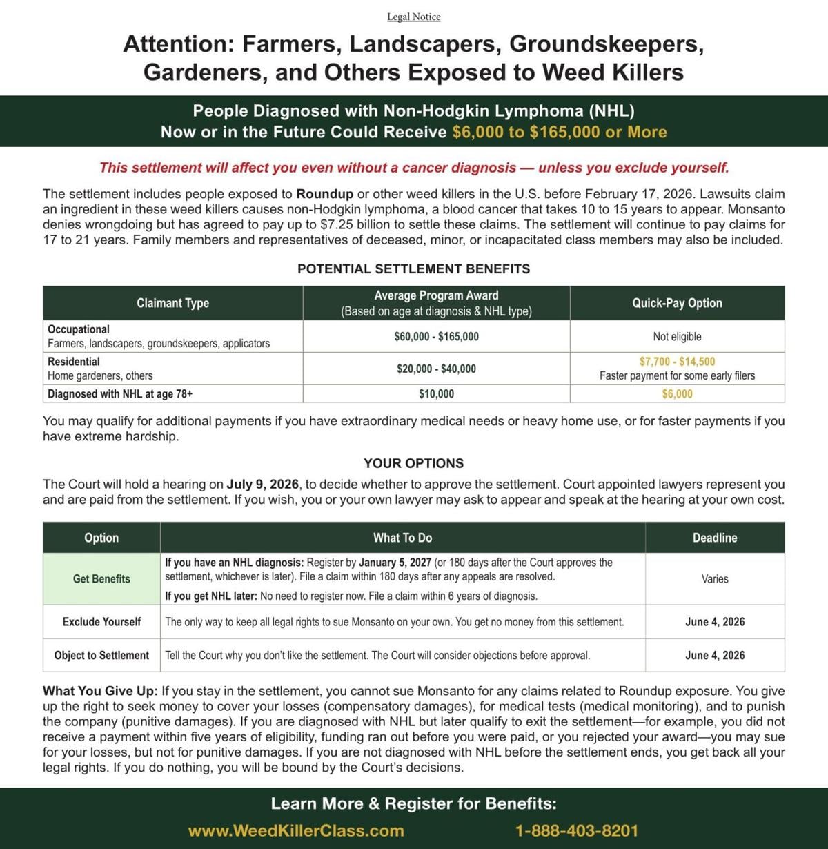 MONSANTO C/O JL FARMAKIS INC - Ad from 2026-04-11