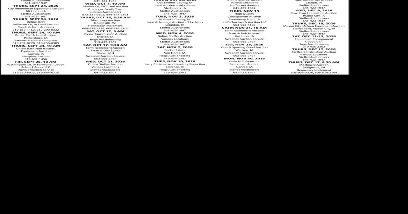 Farmer Today Auction Calendar