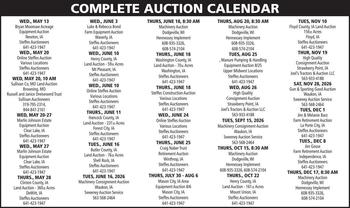 Farmer Today Auction Calendar