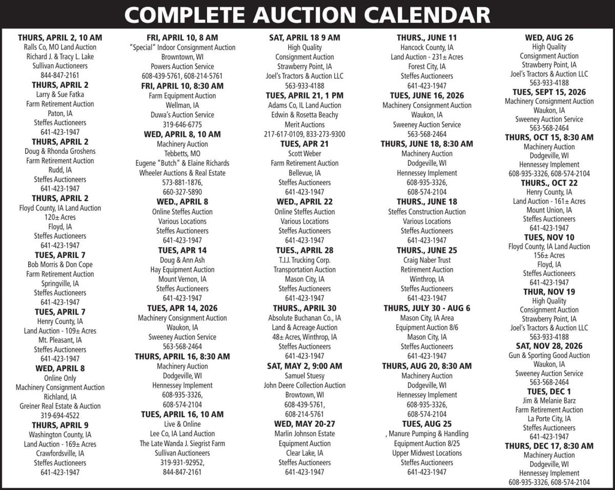Farmer Today Auction Calendar