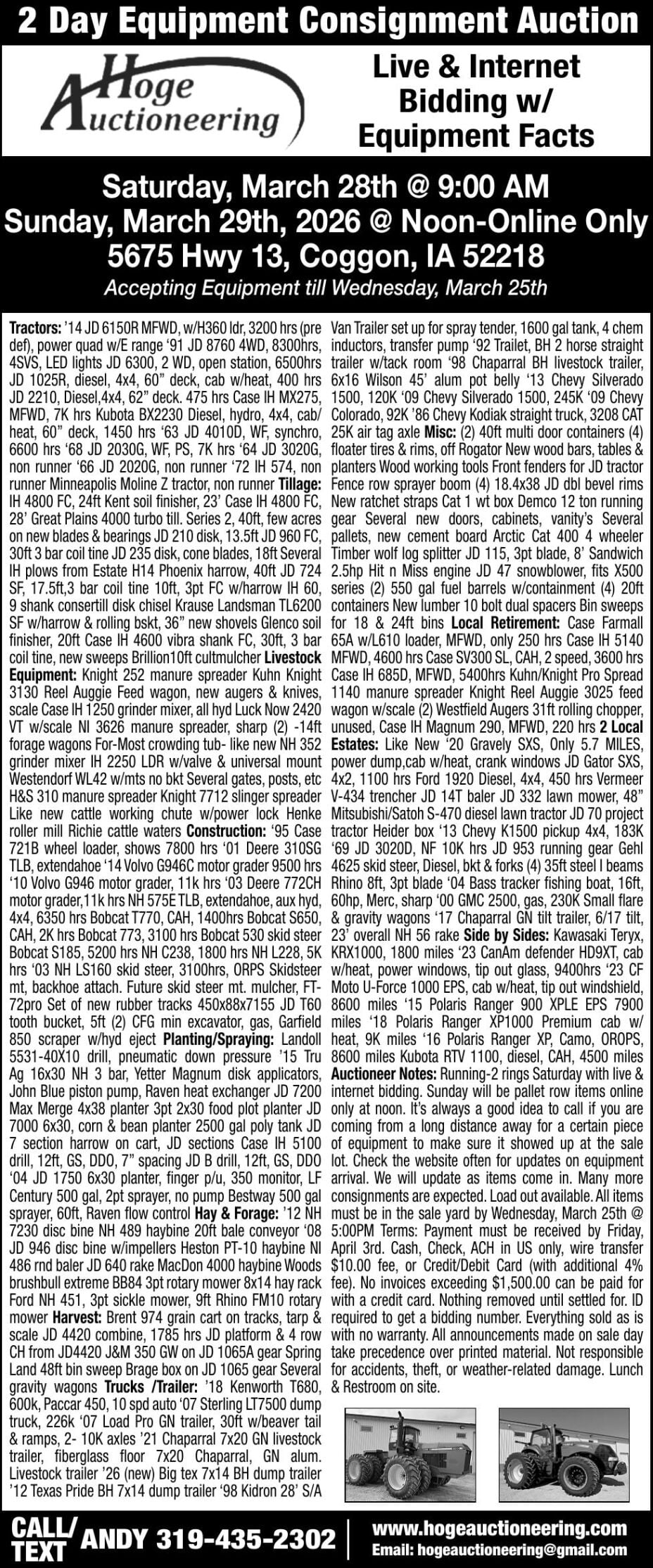 HOGE AUCTIONEERING - Ad from 2026-03-19