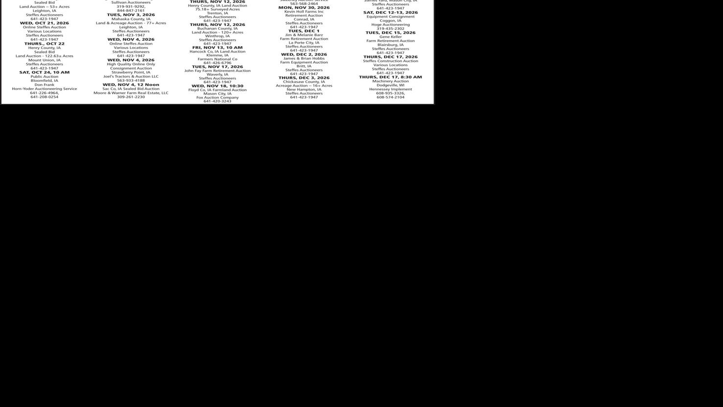Farmer Today Auction Calendar
