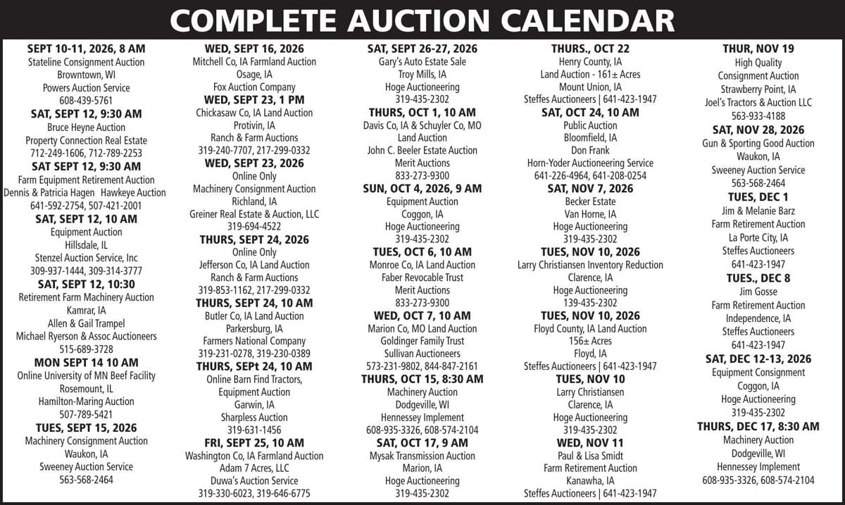 Farmer Today Auction Calendar