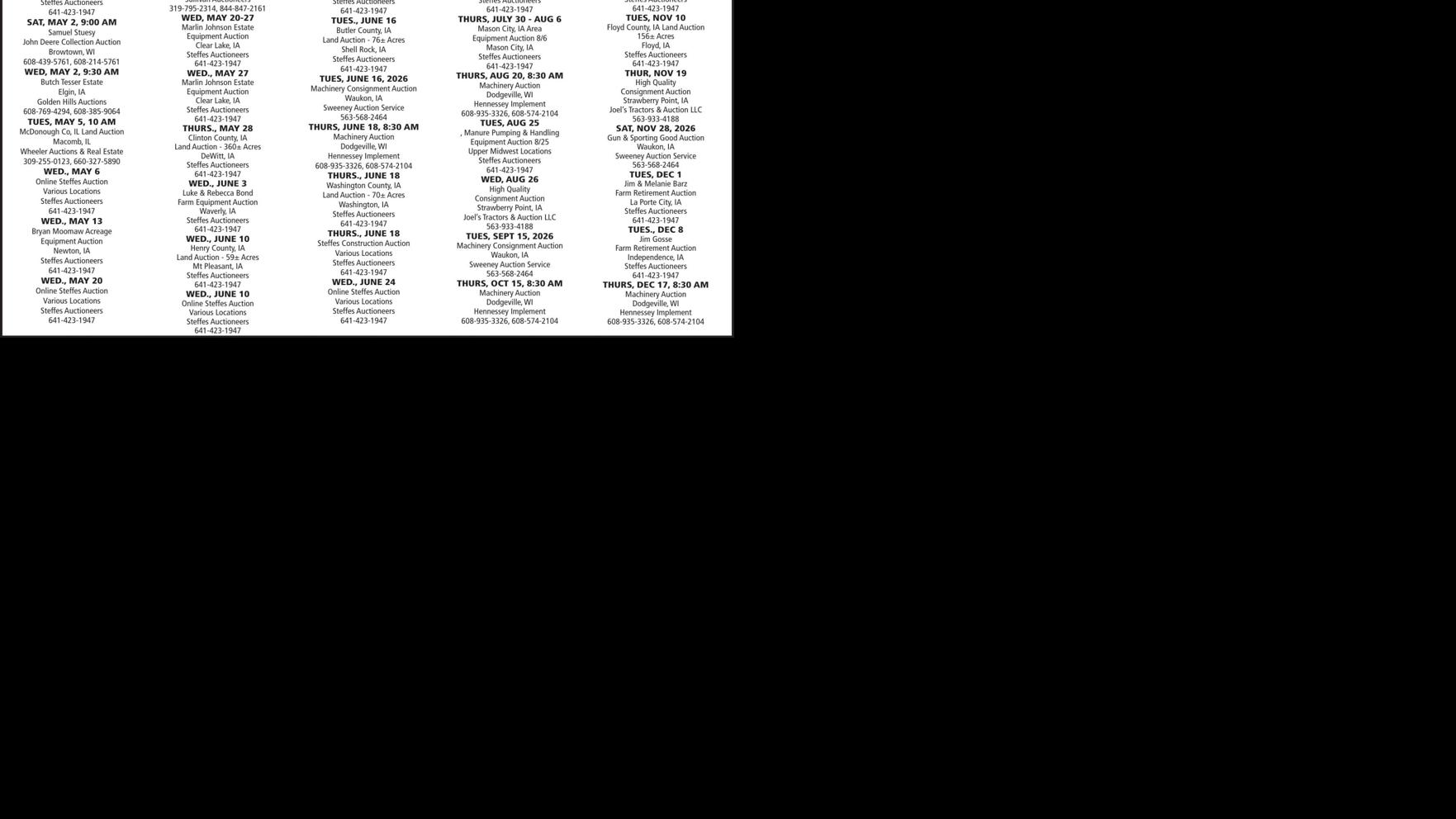 Farmer Today Auction Calendar