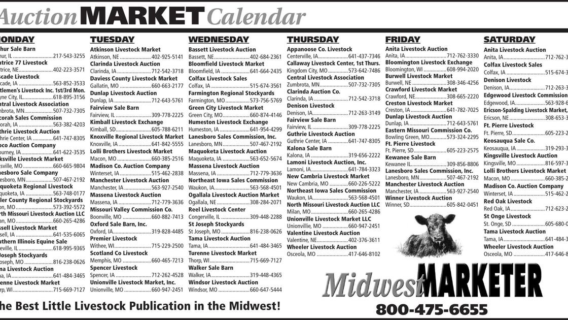 Auction Market Calendar Livestock Sales