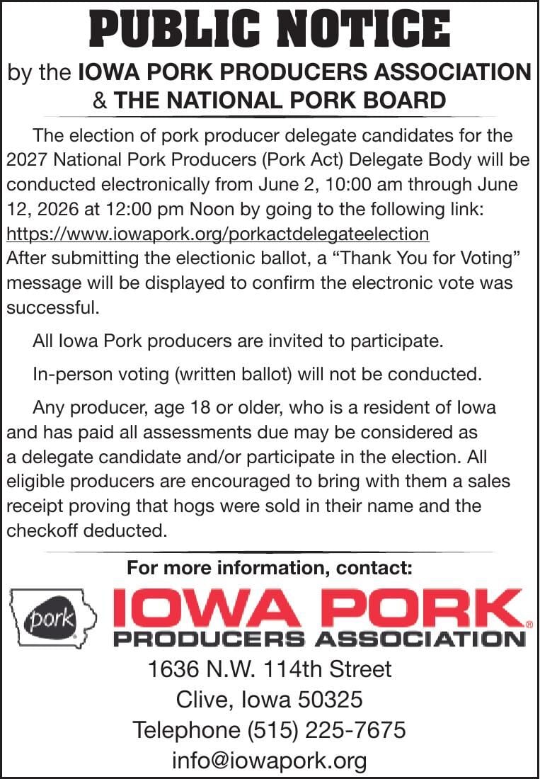 IOWA PORK PRODUCERS ASSOC %TYLER BETTIN - Ad from 2026-05-23