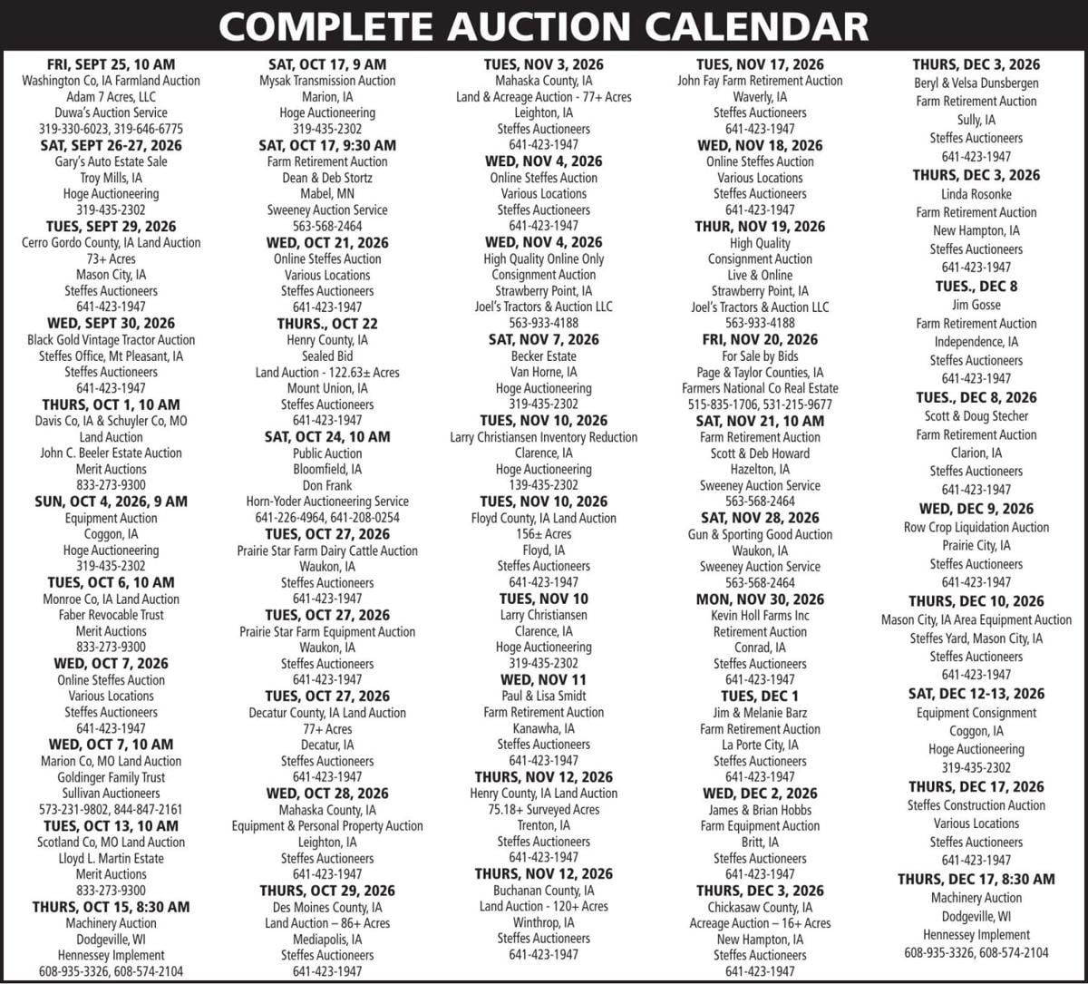 Farmer Today Auction Calendar