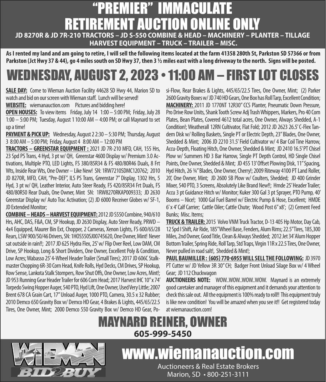 PREMIER” IMMACULATE RETIREMENT AUCTION ONLINE ONLY