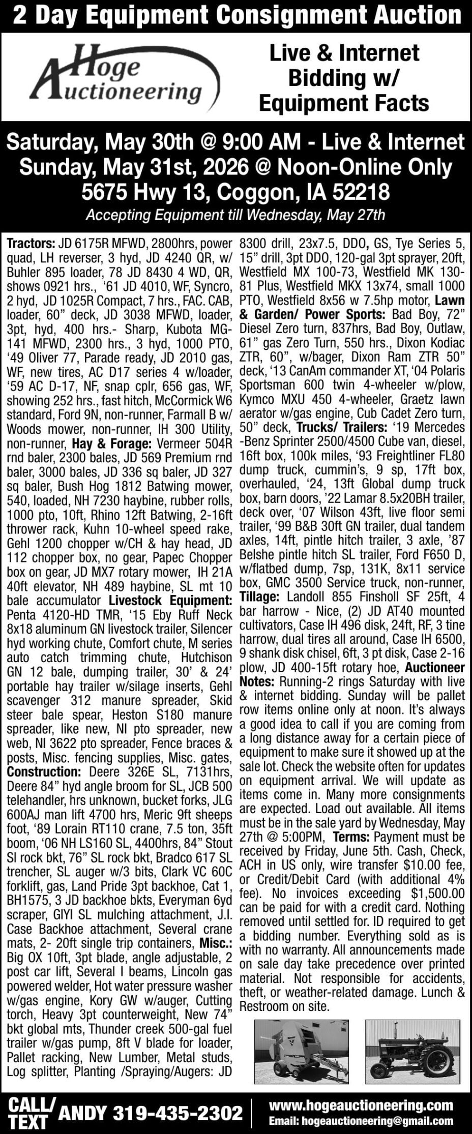 HOGE AUCTIONEERING - Ad from 2026-05-21