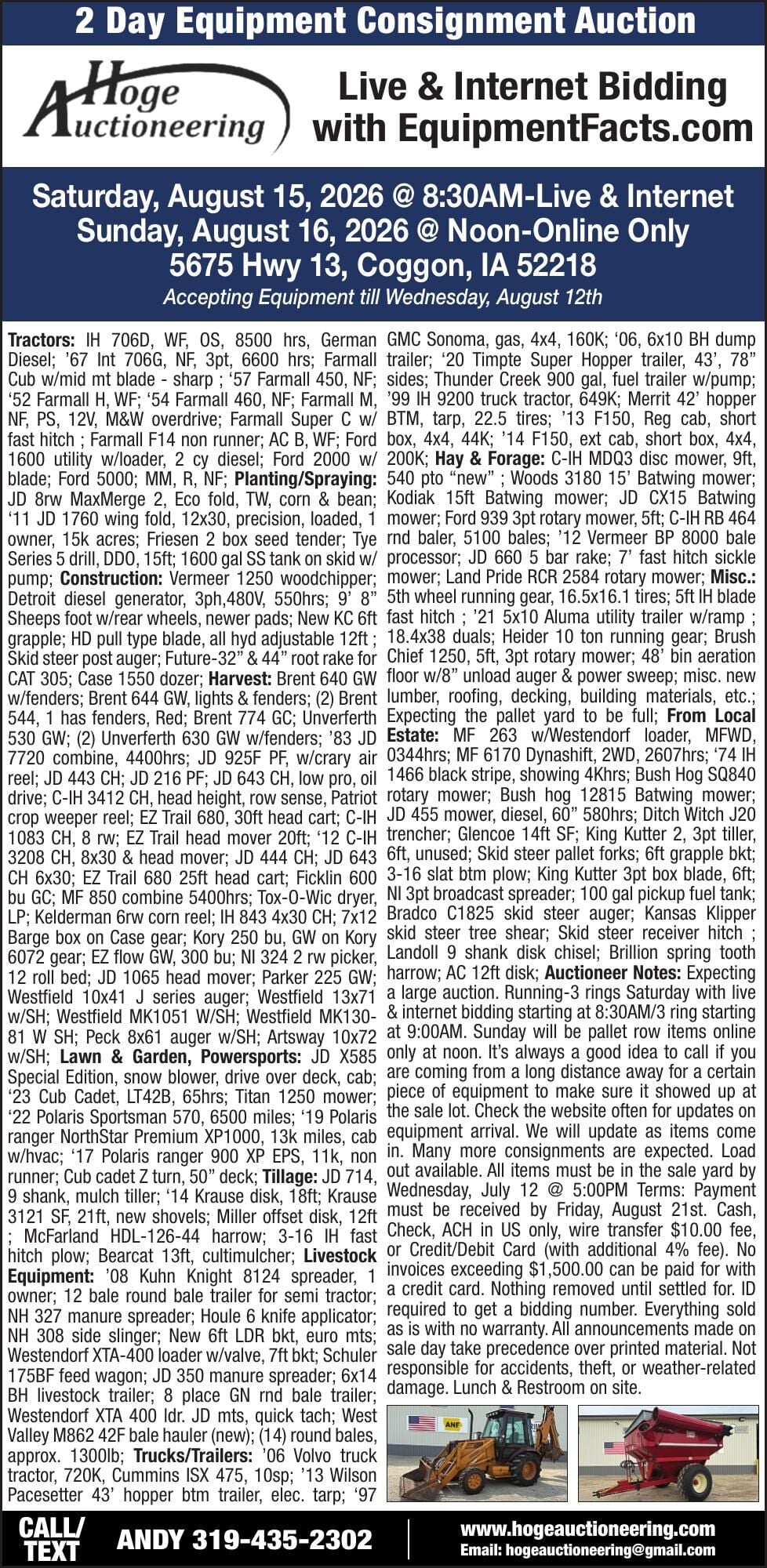 HOGE AUCTIONEERING - Ad from 2026-08-06