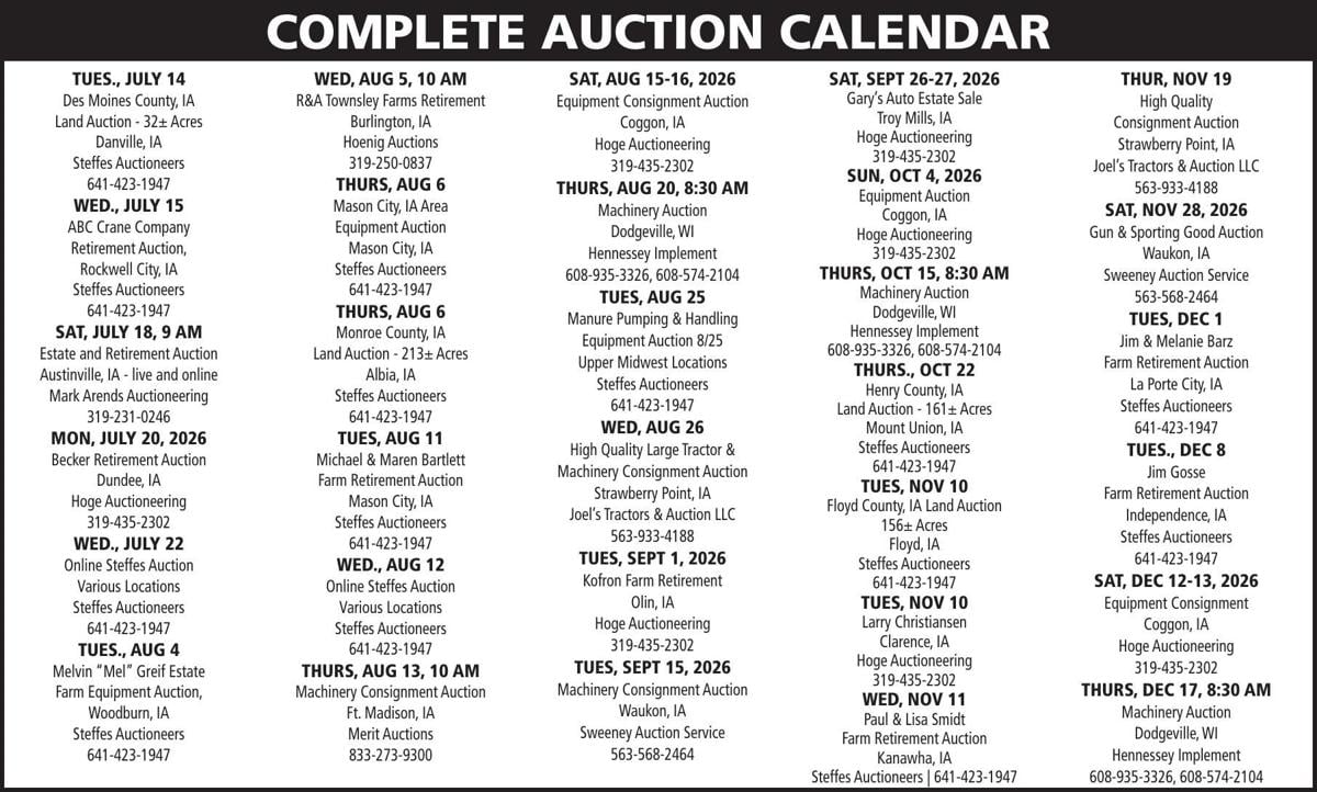 Farmer Today Auction Calendar