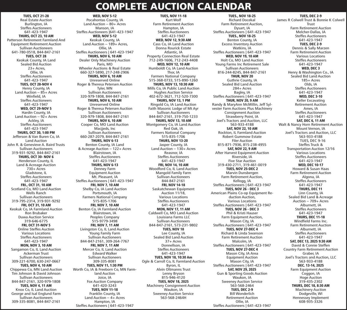 Farmer Today Auction Calendar Farmer Today Auction Calendar