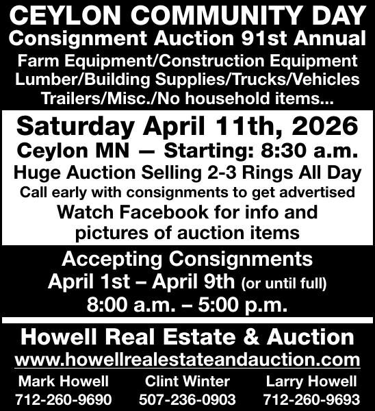 Ceylon Consignment Auction - Saturday April 11th, 2026