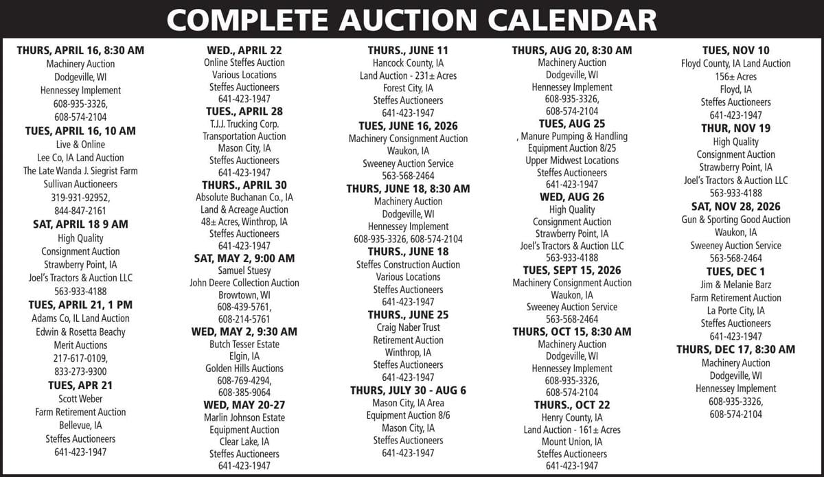 Farmer Today Auction Calendar