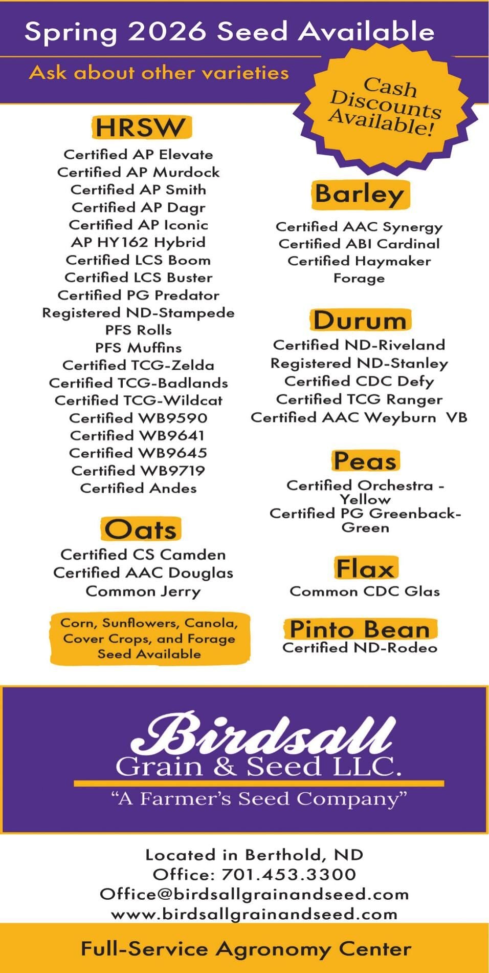 BIRDSALL GRAIN & SEED - Ad from 2026-03-20