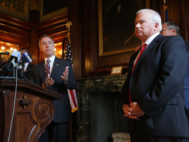 Robin Vos, Scott Fitzgerald, state budget presser 7-1-15, State Journal photo