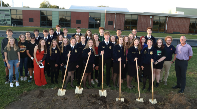 Students in front of building