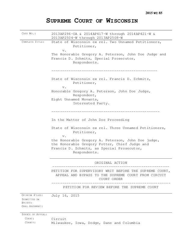 State Supreme Court's opinion dismissing the John Doe investigation