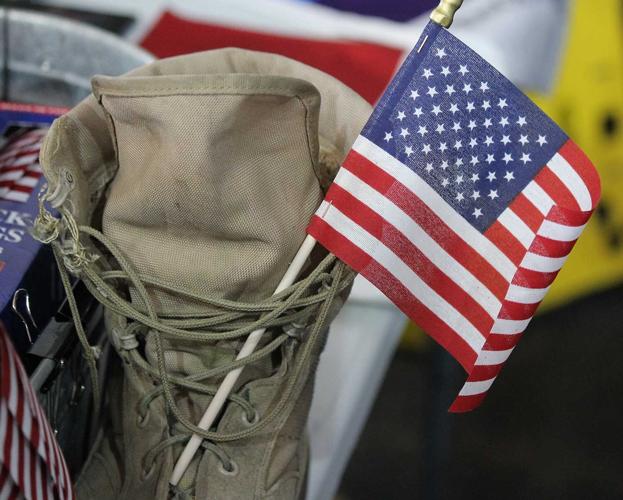 Dustin Whitaker’s army boot with flag