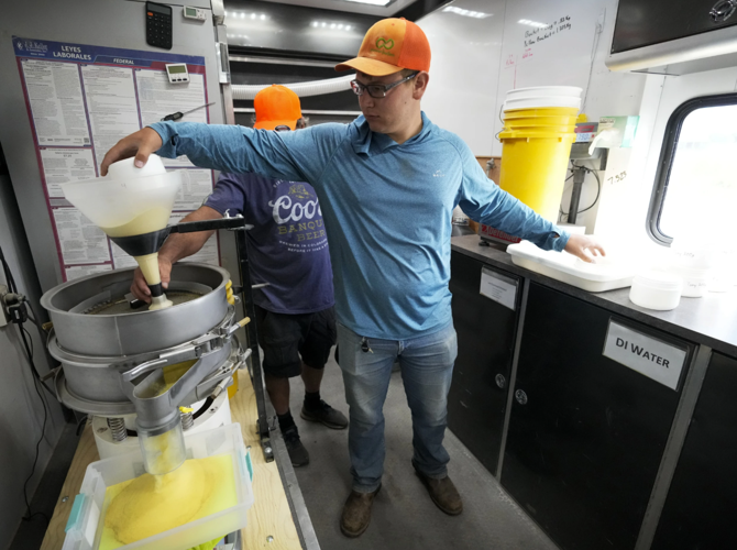 Dylan Riedemann sifts pollen