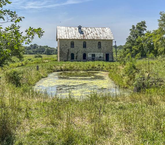 The Oehler Mill stands next to mill-pond remnants.