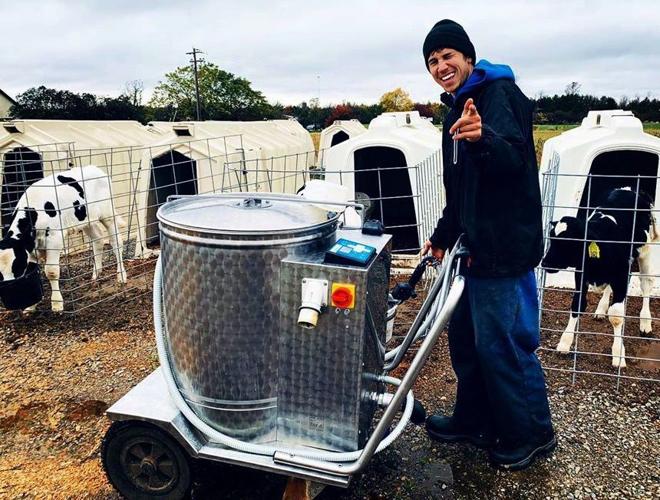Mack Drees with milk caddy