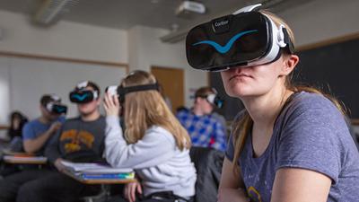 Students using VR in classroom