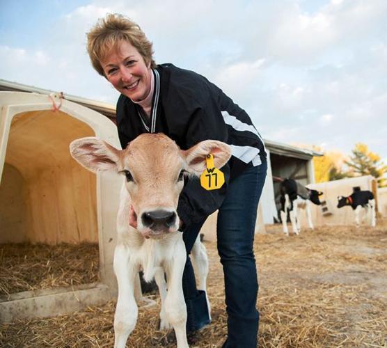 Shelly Mayer with calf