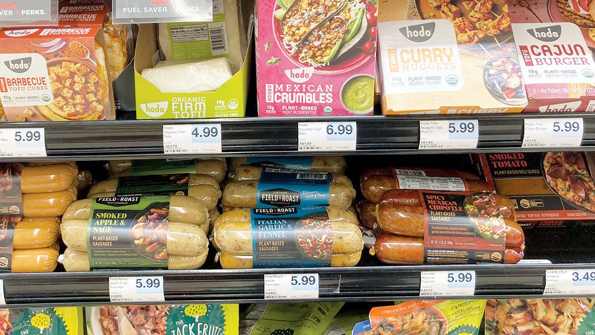 Plant-based protein on grocery shelf
