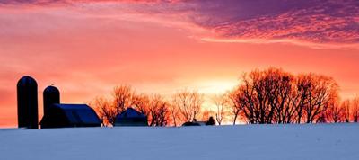 Farm and land with sunset or sunrise