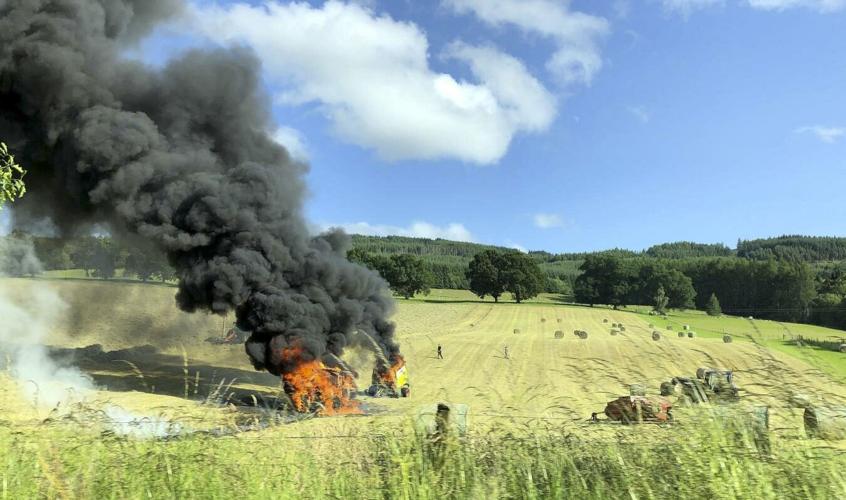 Tractor on fire