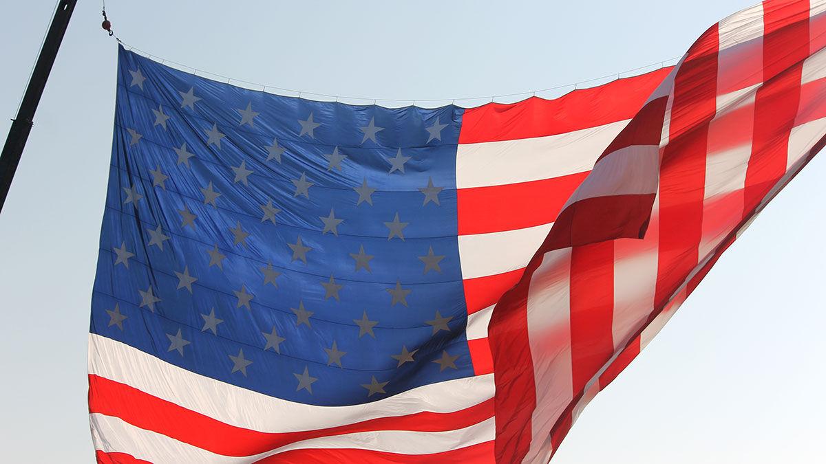 Flag on crane close up
