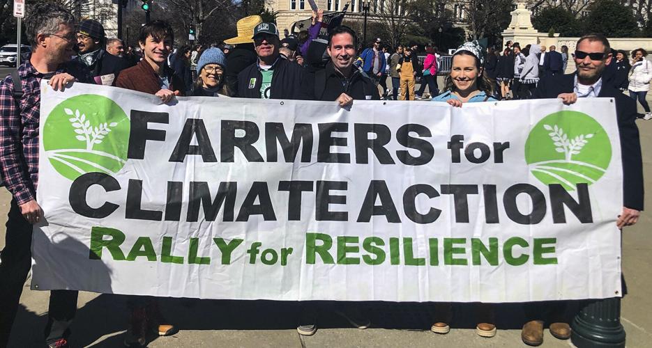 Farmers for Climate Action Rally for Resilience banner and participants