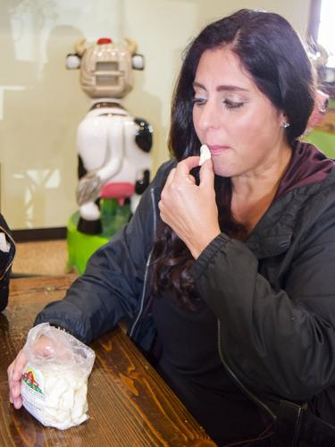 Trina Dorn tasting cheese curds