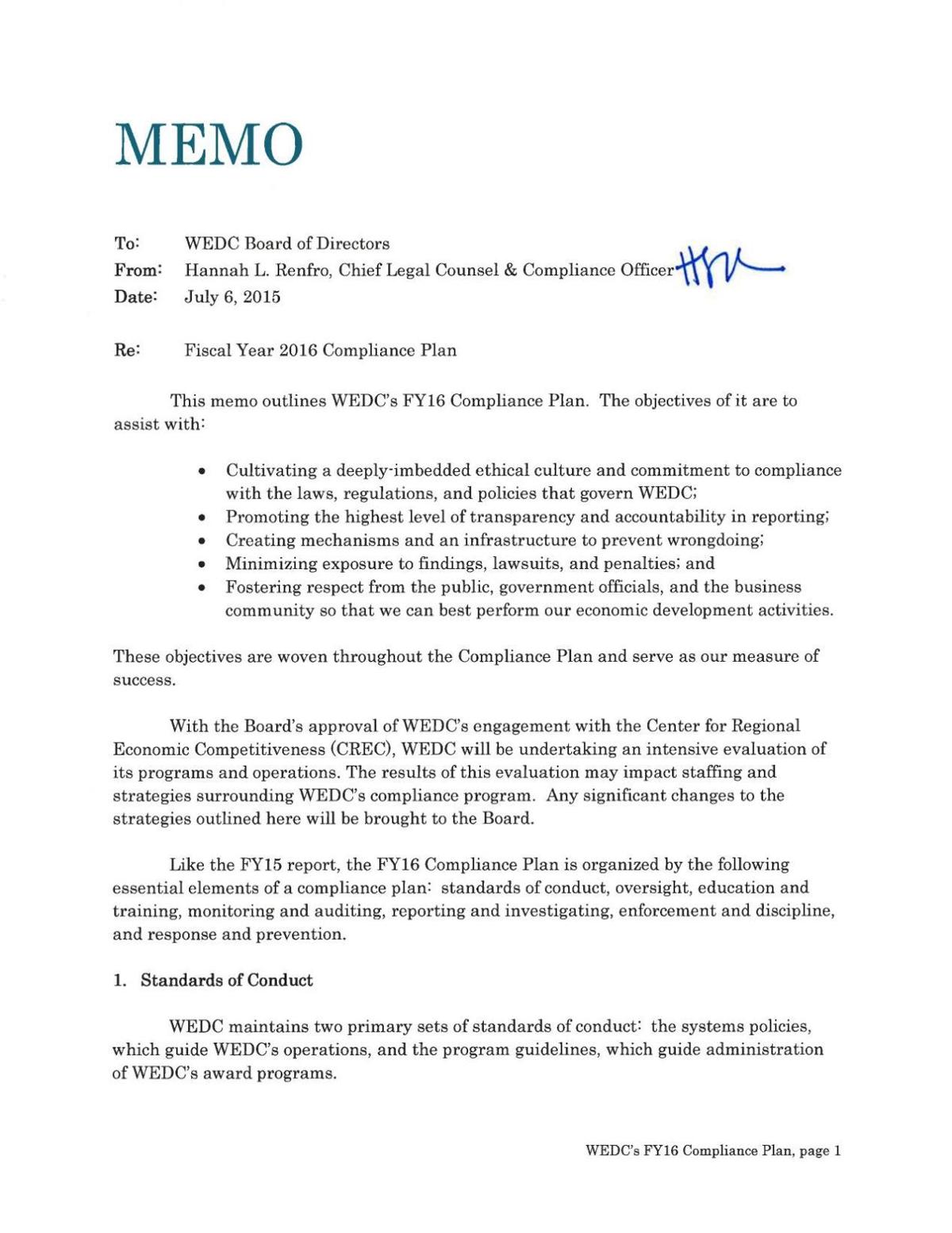 WEDC compliance plan